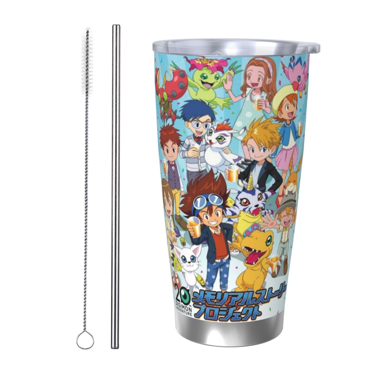 Stainless Steel Straw - D-Digimon 20oz Edelstahl Auto-Becher mit Strohhalm