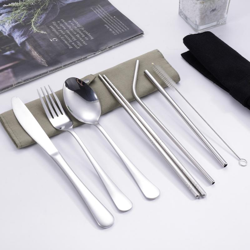 Stainless Steel Straw - 8-teiliges Reise-Besteckset aus 430 Edelstahl mit